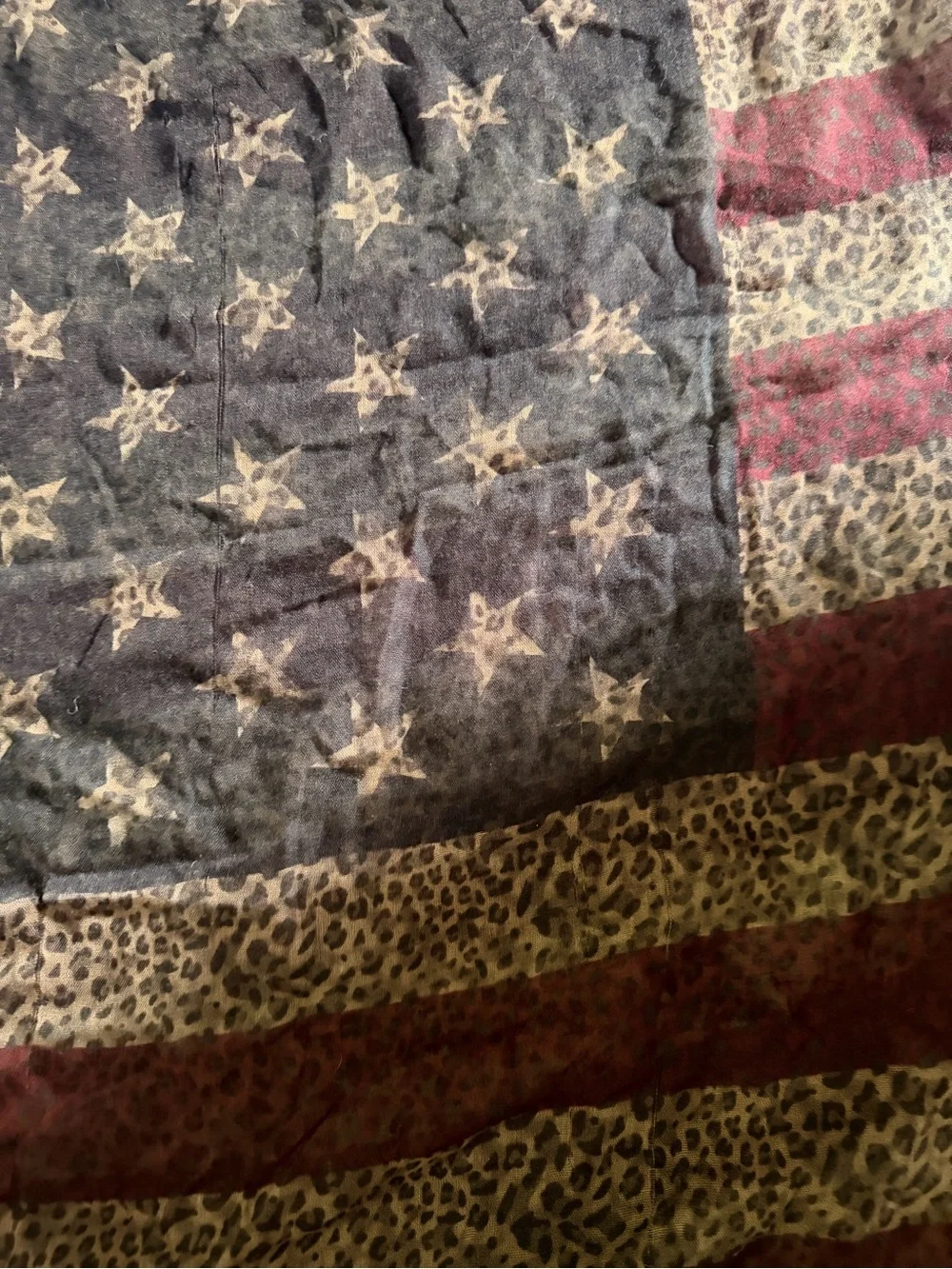 infinity Scarf with American Flag and Leopard Trim - Brown & Red